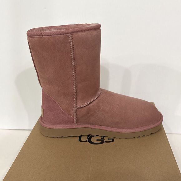 Women's UGG Boots Sz 8 Classic Short Pink Dawn PDW w/ Box Suede Wool Shearling - Picture 11 of 16